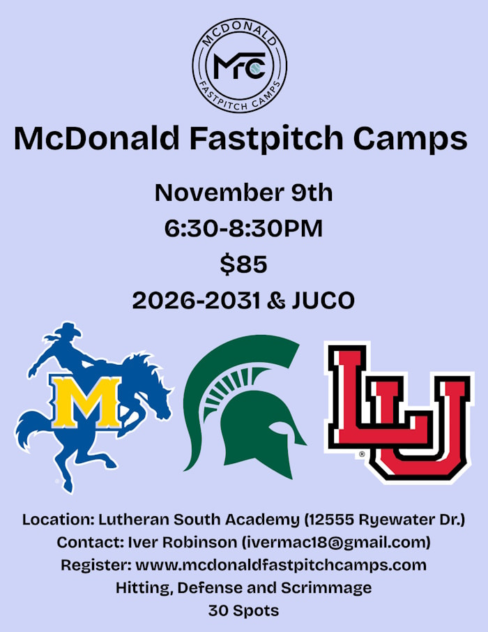 McDonald Fastpitch Camp Flyer Nov. 9th